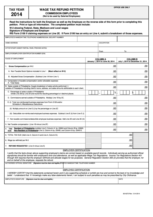 Form 83-a272 - Wage Tax Refund Petition Commission Employees - 2014