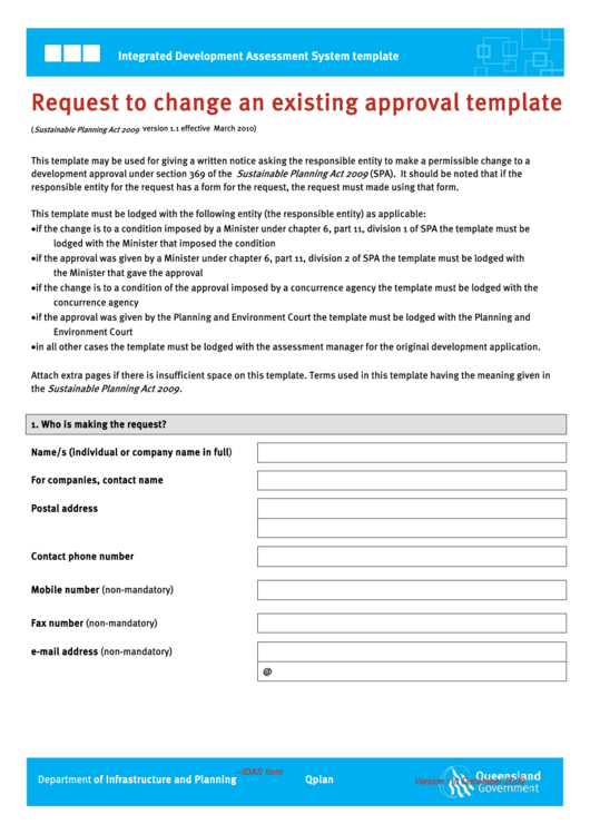 Request To Change An Existing Approval Template - Queensland Government Printable pdf