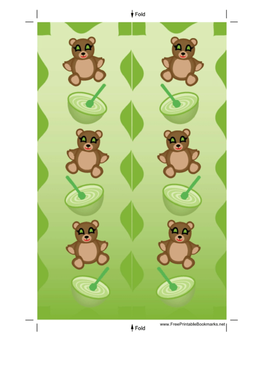 Teddy Bears Green Bookmark Printable pdf