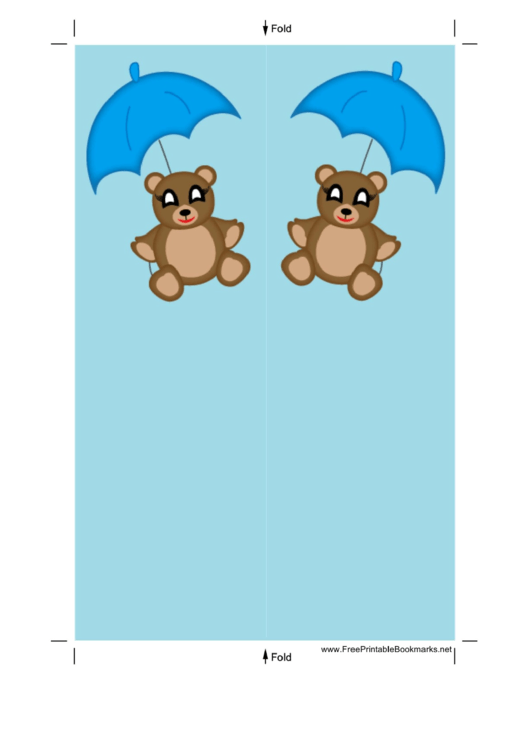 Teddy Bear Blue Umbrella Bookmark Printable pdf