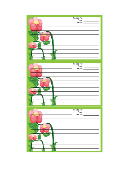 Green Flowers Recipe Card Template Printable pdf