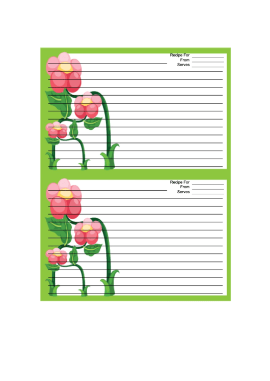 Green Flowers Recipe Card Printable pdf