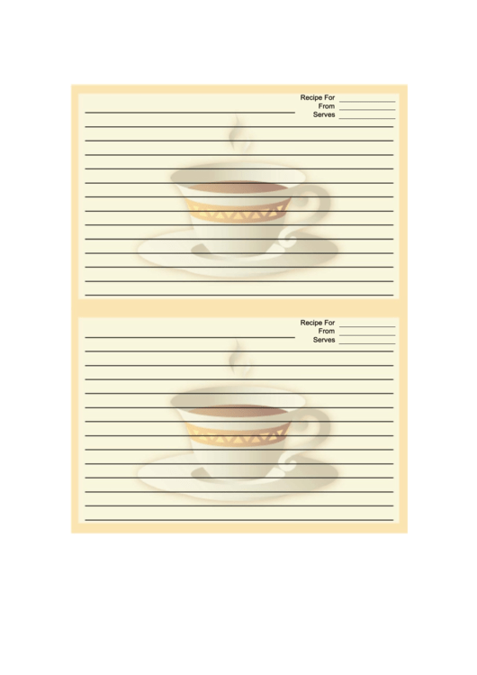 Cup Yellow Border Recipe Card Template Printable pdf