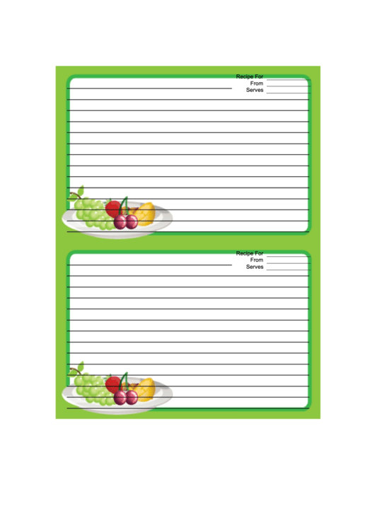 Green Fruit Recipe Card Printable pdf