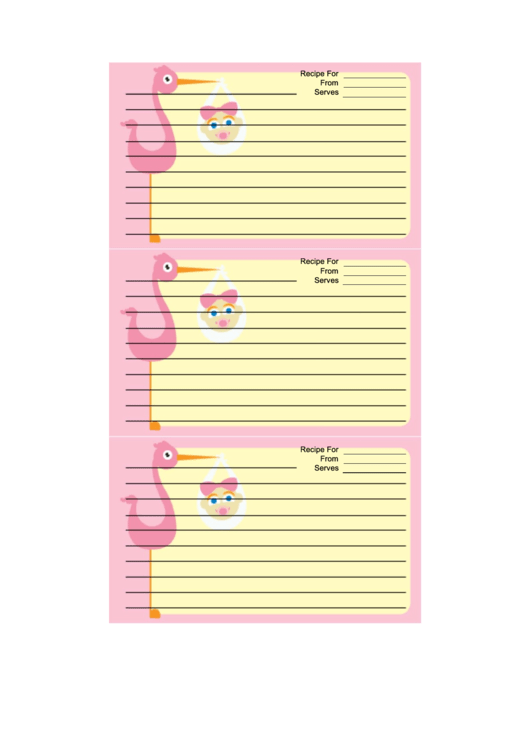 Pink Stork Recipe Card Template Printable pdf