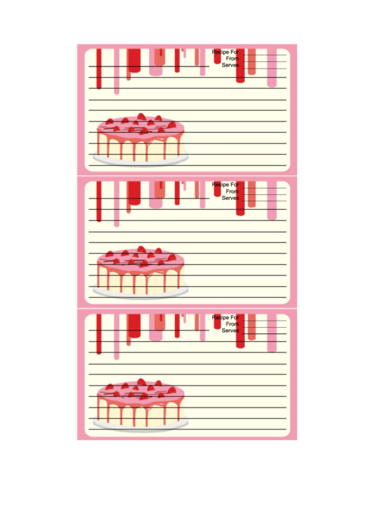 Pink Strawberry Cake Recipe Card Template Printable pdf