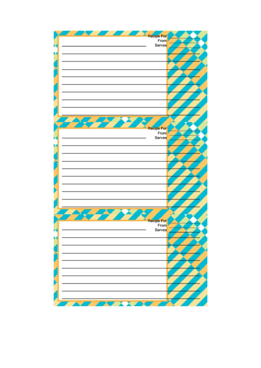 Busy Orange Blue Recipe Card Template Printable pdf