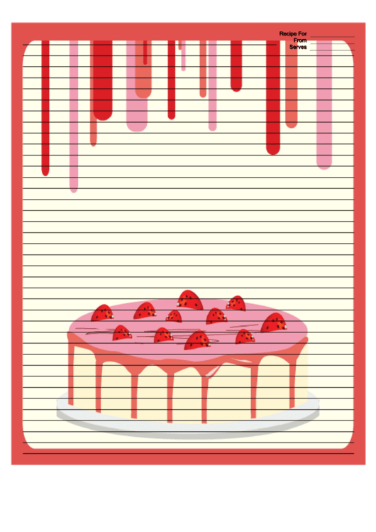 Red Strawberry Cake Recipe Card 8x10 Printable pdf