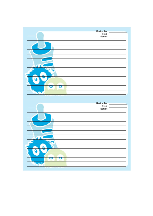 Blue Baby Bottle Monsters Recipe Card Template Printable pdf