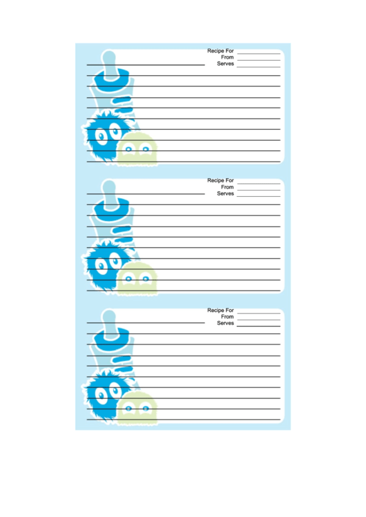 Blue Baby Bottle Monsters Recipe Card Template Printable pdf