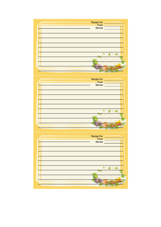Yellow Vegetables Recipe Card Template Printable pdf