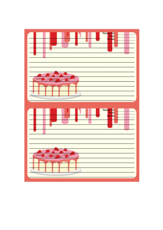 Red Strawberry Cake Recipe Card Template Printable pdf