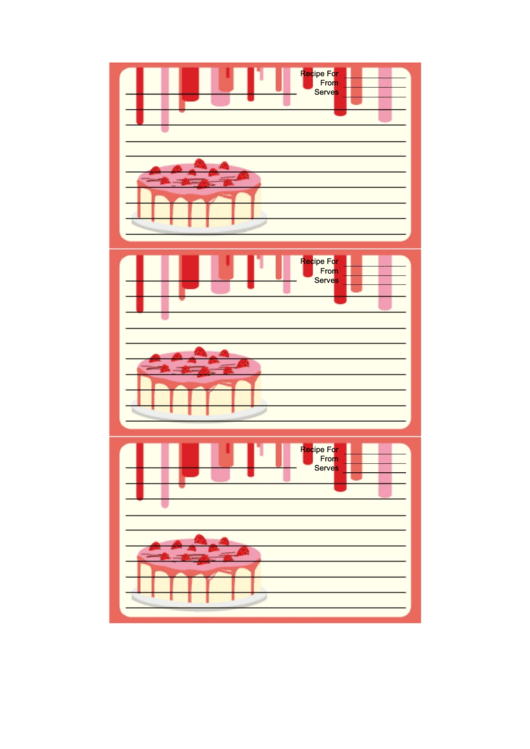 Red Strawberry Cake Recipe Card Template Printable pdf