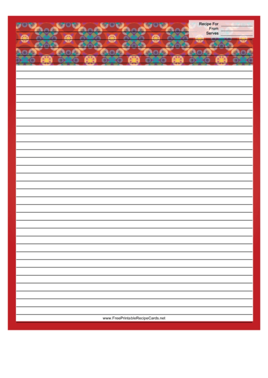 Red Orange Wallpaper Recipe Card 8x10 Printable pdf