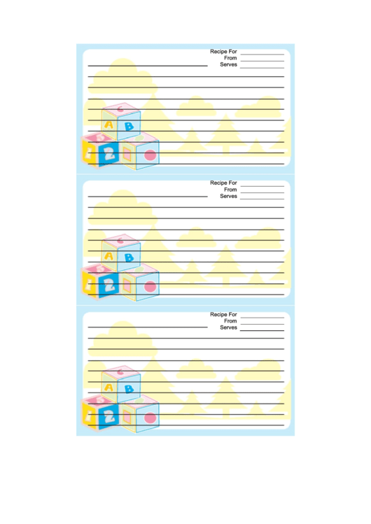 Blue Blocks Recipe Card Template Printable pdf