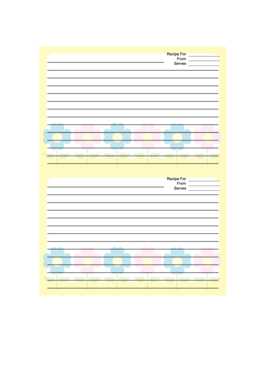 Yellow Pastel Flowers Recipe Card Template Printable pdf