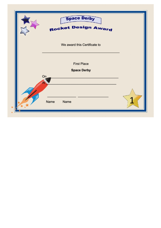 Space Derby - First Place Certificate Printable pdf