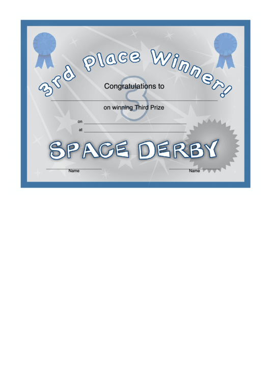 Space Derby 3rd Place Certificate Template Printable pdf