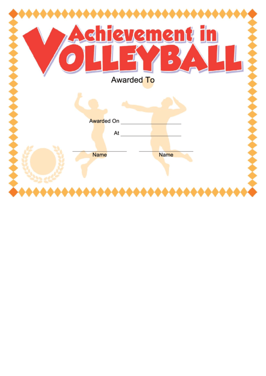 Volleyball Certificate Printable pdf