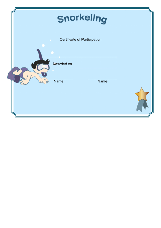 Snorkelling Certificate Printable pdf