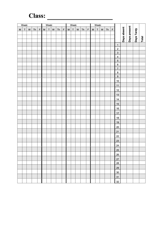 Class Attendance Paper Printable pdf