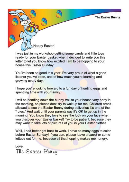 Easter Bunny Letter Template printable pdf download
