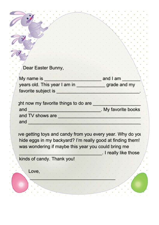 Letter To The Easter Bunny Template Printable pdf