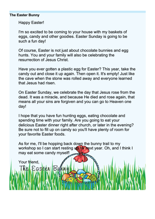 Easter Bunny Letter Template - Religious Printable pdf