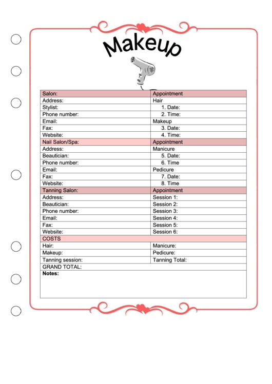 Wedding Planner - Makeup Printable pdf