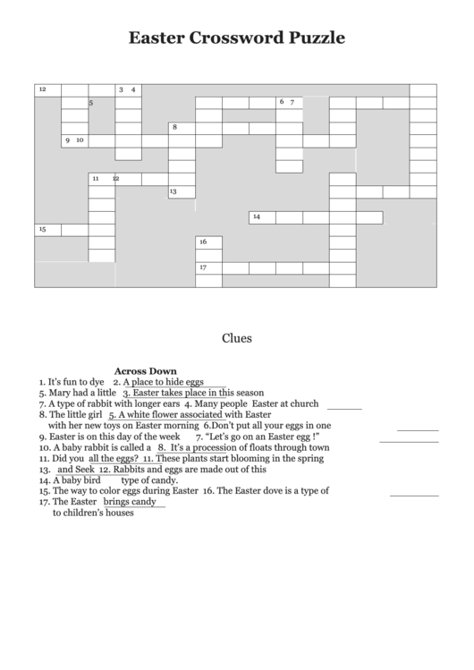 Easter Crossword Puzzle Template Printable pdf