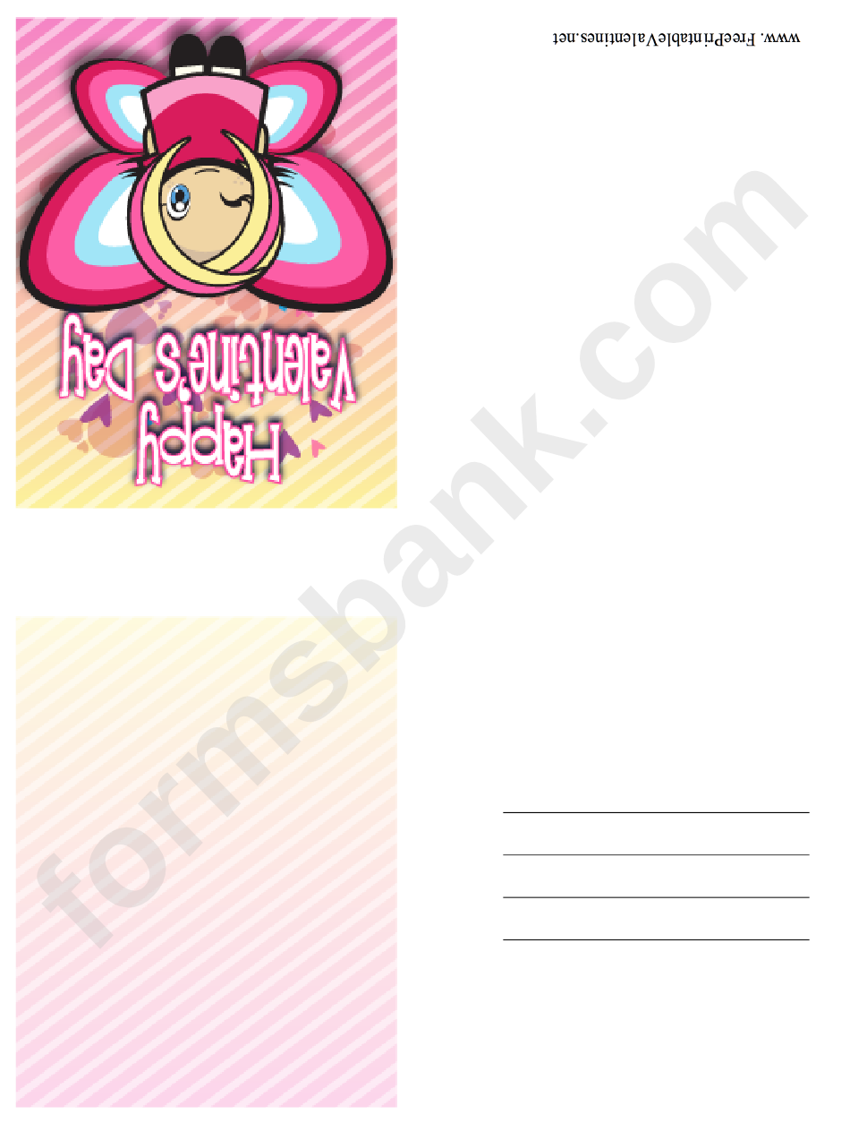 Winking Girl Butterfly Small Valentine Card Template