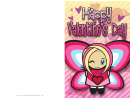 Winking Girl Butterfly Valentine Card Template