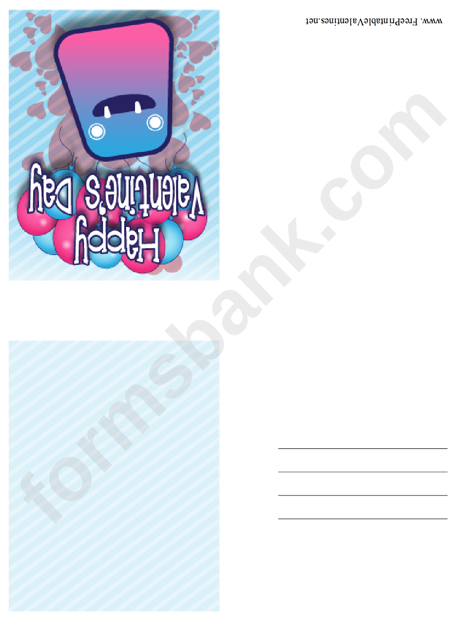 Monster Small Valentine Card Template
