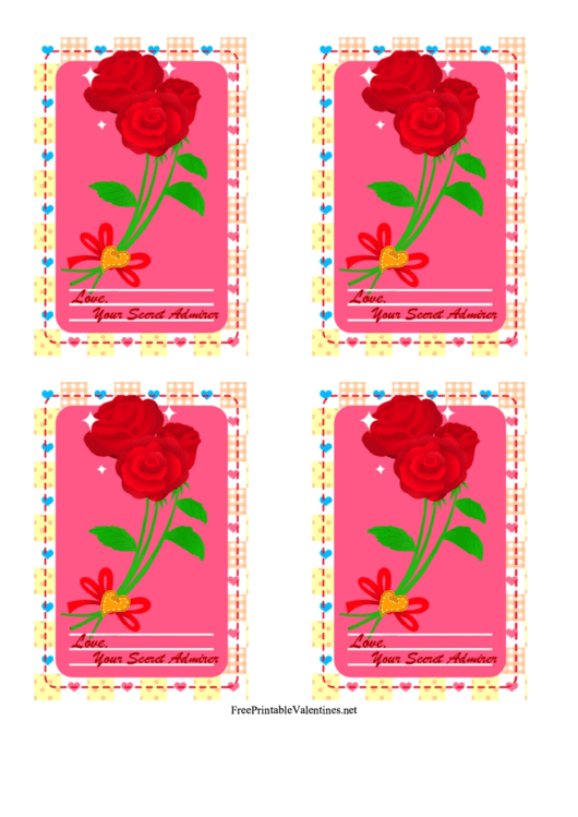 Secret Admirer Rose Valentines Card Template Printable pdf