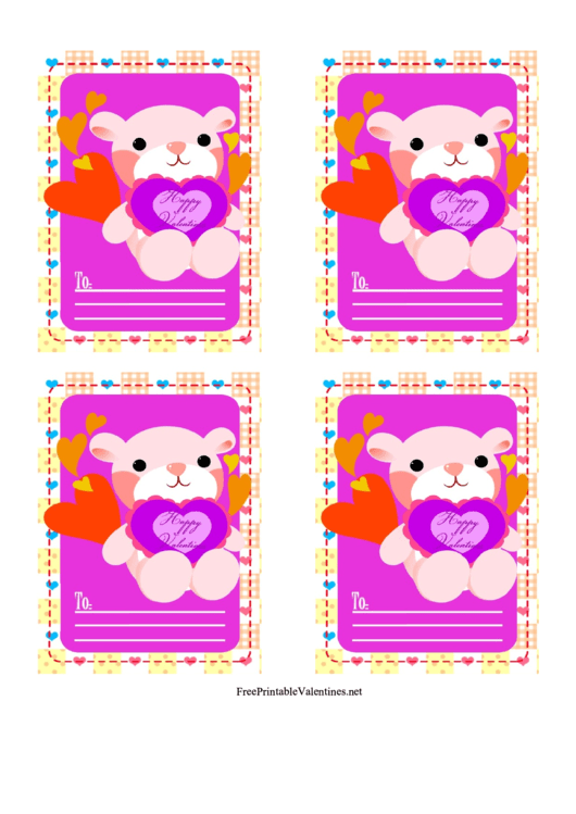 Teddy Bear School Valentines Card Template Printable pdf
