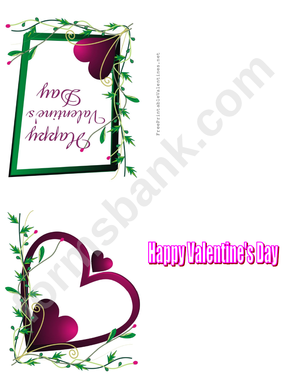 Grren Frame Purple Heart Valentine Card Template