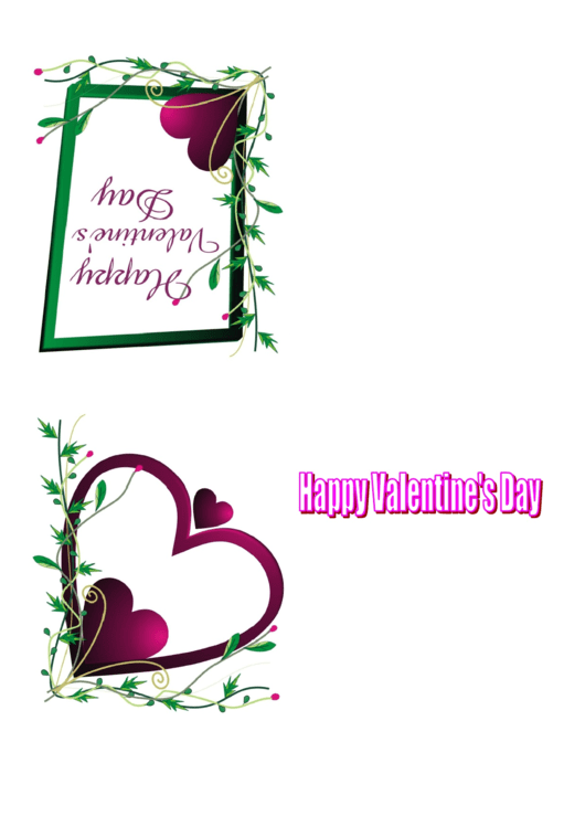 Grren Frame Purple Heart Valentine Card Template Printable pdf