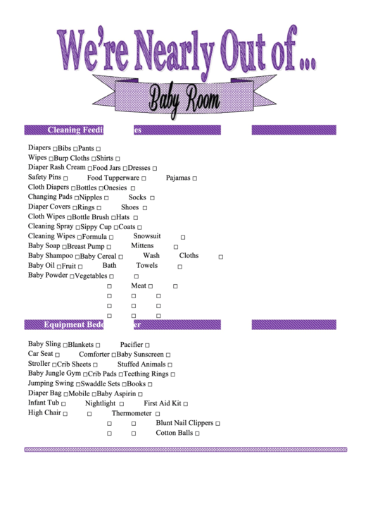 Nearly Out Of... - Baby Room Shopping List Printable pdf