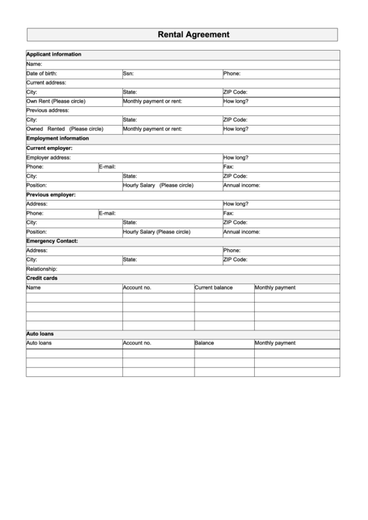 Rental Agreement Template Printable pdf