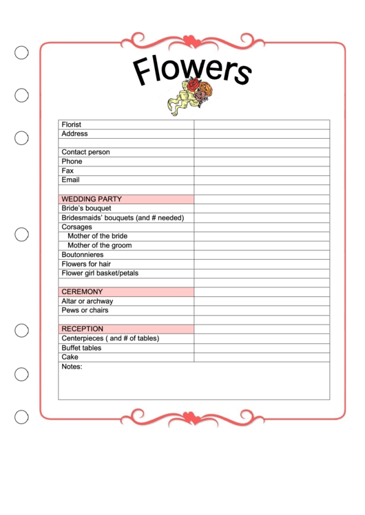 Wedding Planner Flowers printable pdf download