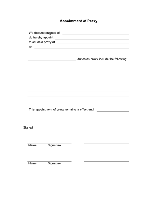 Appointment Of Proxy Printable pdf