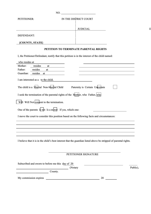 Petition To Terminate Parental Rights Printable pdf