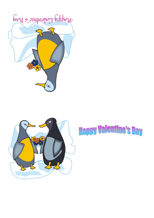 Penguins Valentine Card Template Printable pdf