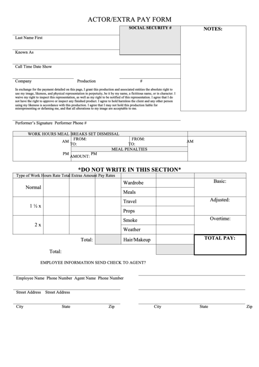 Actor Pay Form Printable pdf
