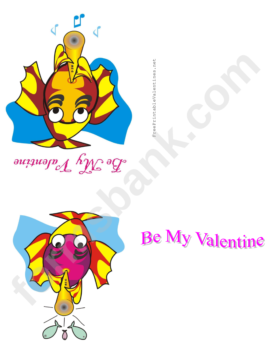 Fish With Flute Valentine Card Template