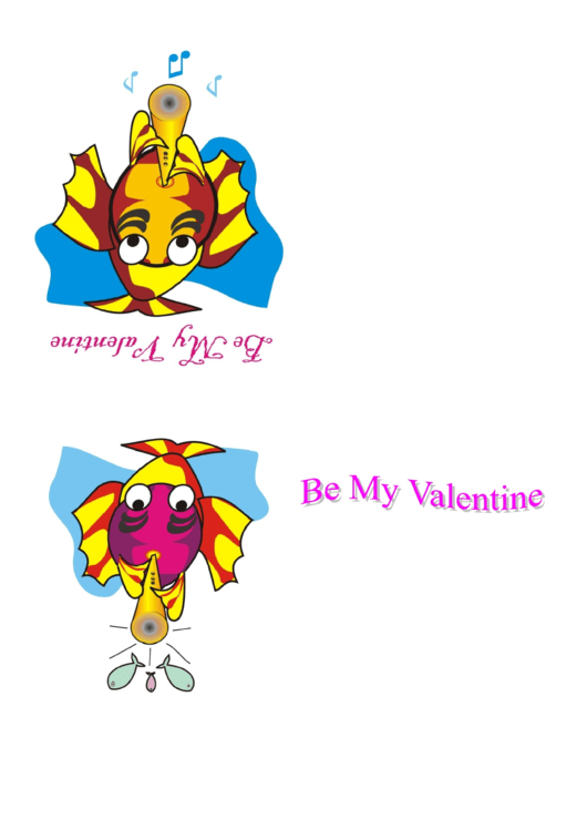 Fish With Flute Valentine Card Template Printable pdf