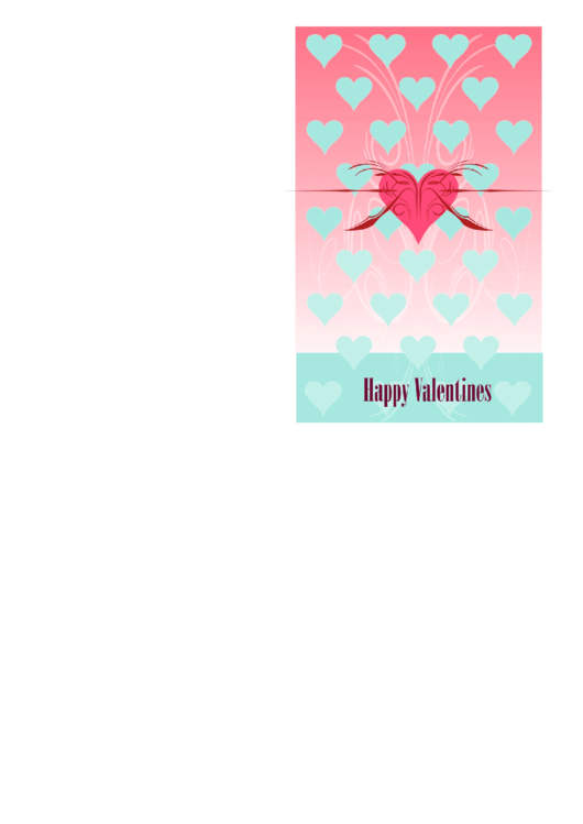 Aqua Hearts Valentine Card Template Printable pdf