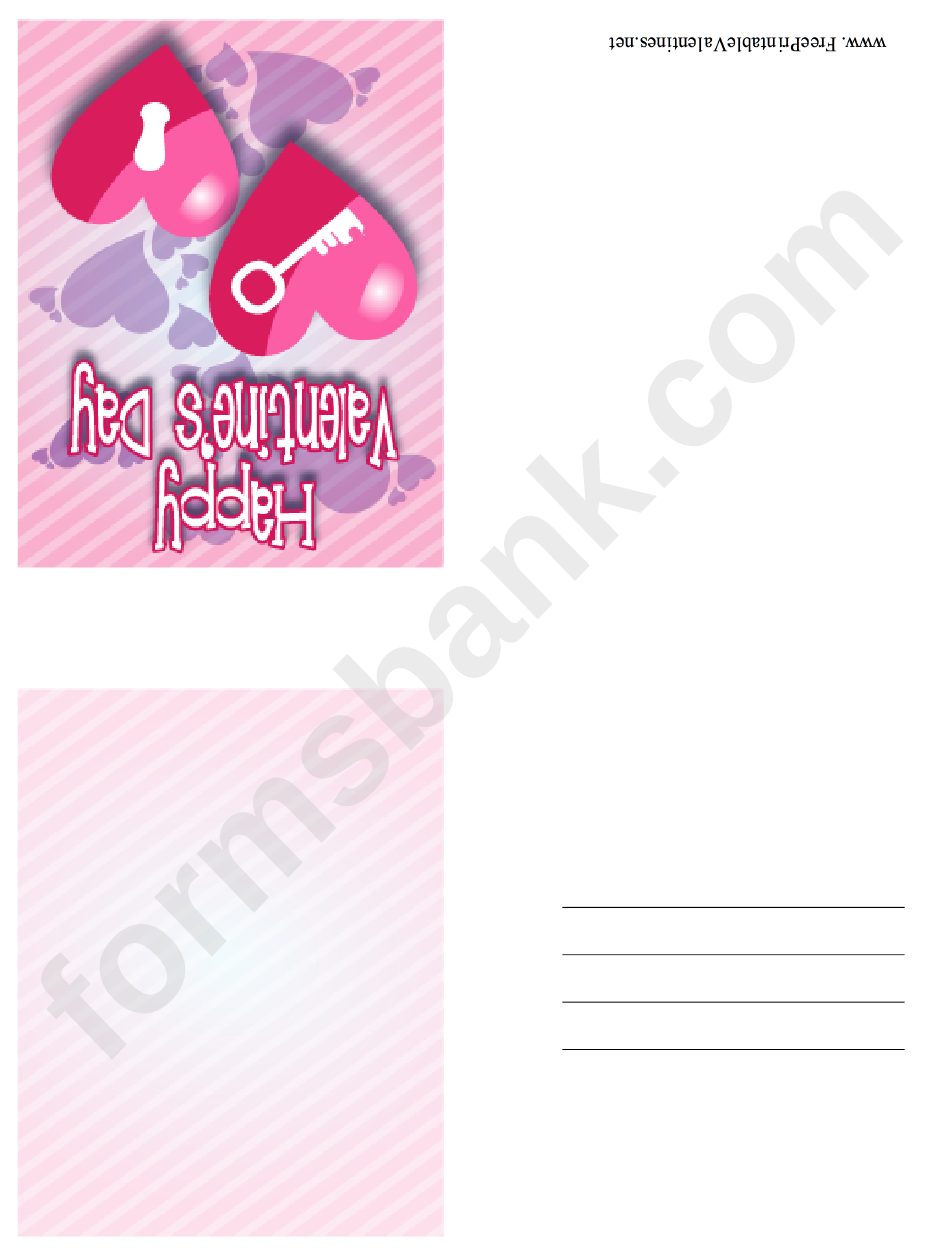 Lock And Key Hearts Small Valentine Card Template