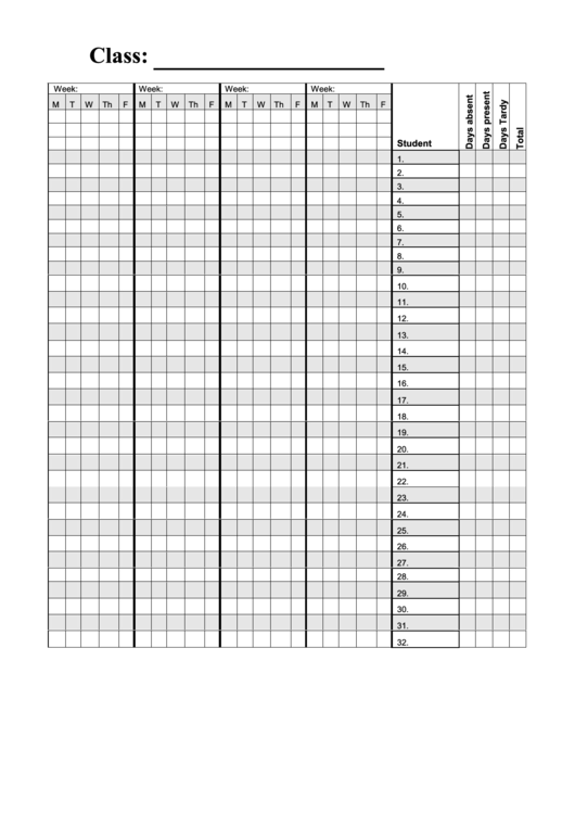 Class Attendance Paper Name Space Vertical Printable pdf