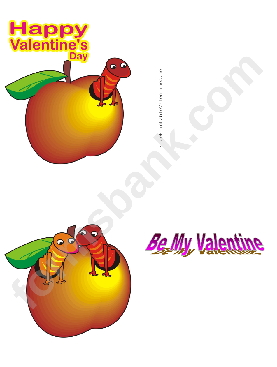 Apple And Worm Valentine Card Template